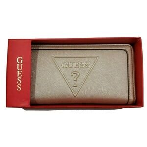 GUESS Factory Woman Champagne Logo Zip-Around Wallet Clutch Bag NWT
